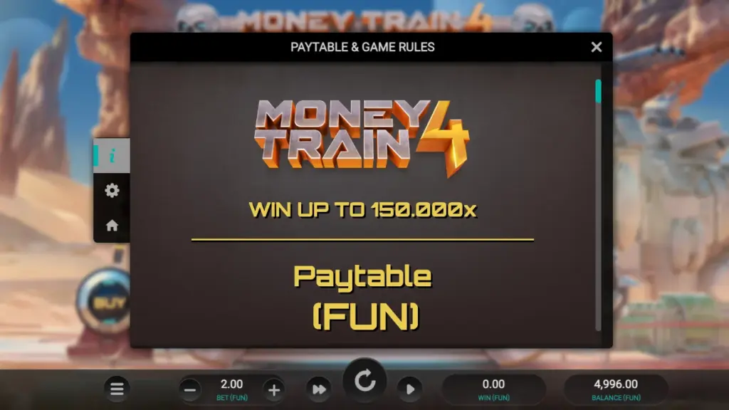 Money Train 4 paytable